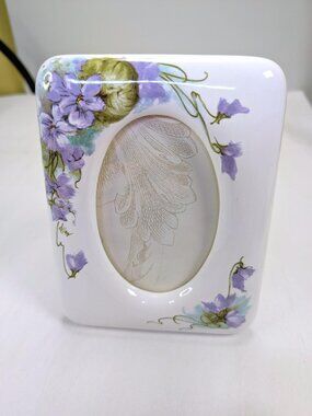 Vintage 1987 Terragraphics Porcelain Floral Photo Frame Purple Violets Lavendar